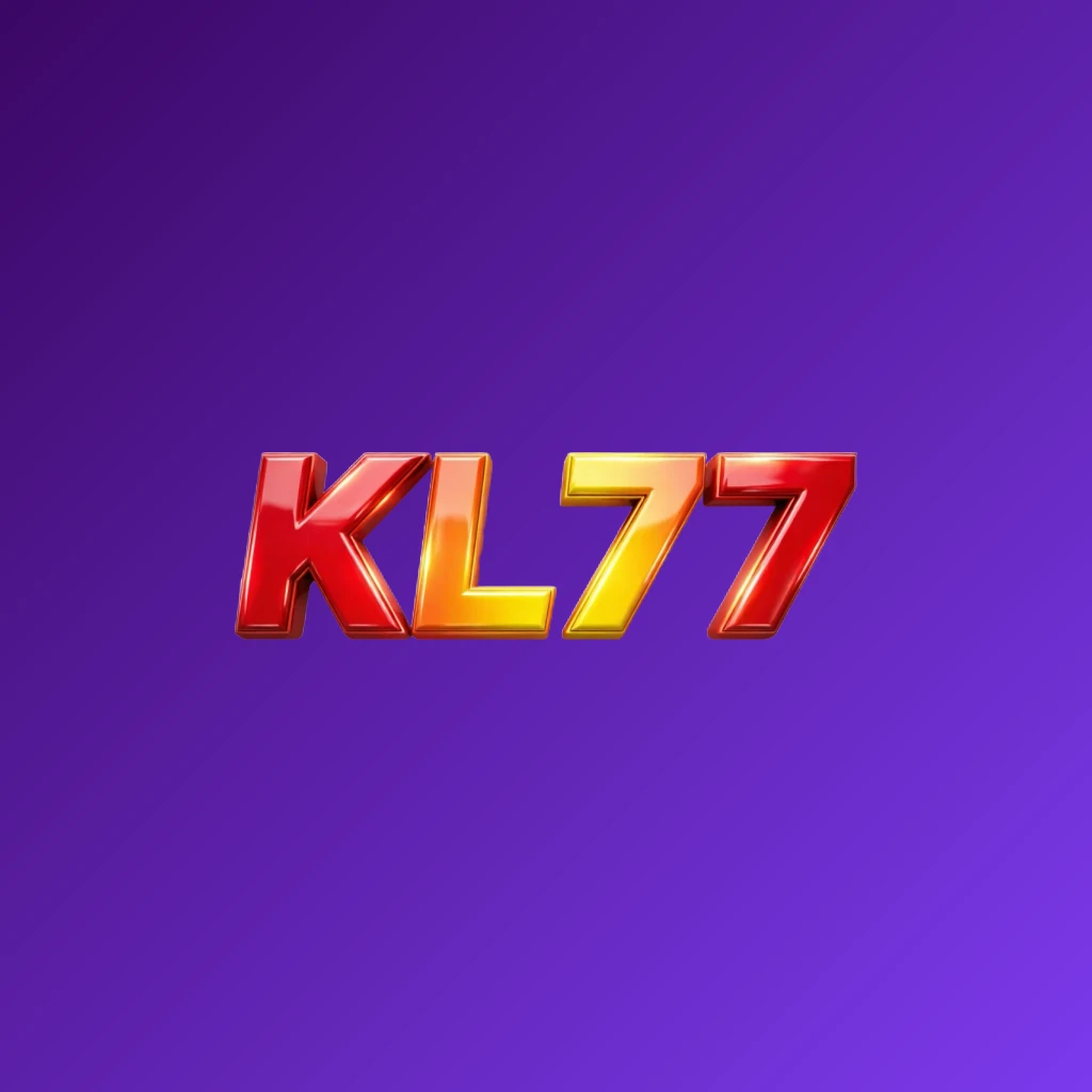 Vibrant KL77 logo with bold heavy typography in bright red, yellow, and orange colors featuring a glossy 3D effect on a transparent background, designed as a wide horizontal rectangular wordmark for a modern and energetic website header